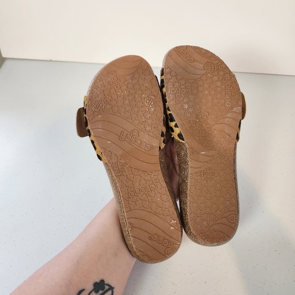 Yokono Calf Hair Leopard Print Jerba Slides Cork Sandals Shoes Womens Size 8 - Picture 6 of 8